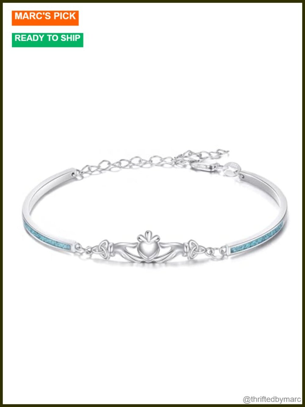 925 Sterling Silver Claddagh Bangle Bracelet Celtic Jewelry Adjustable